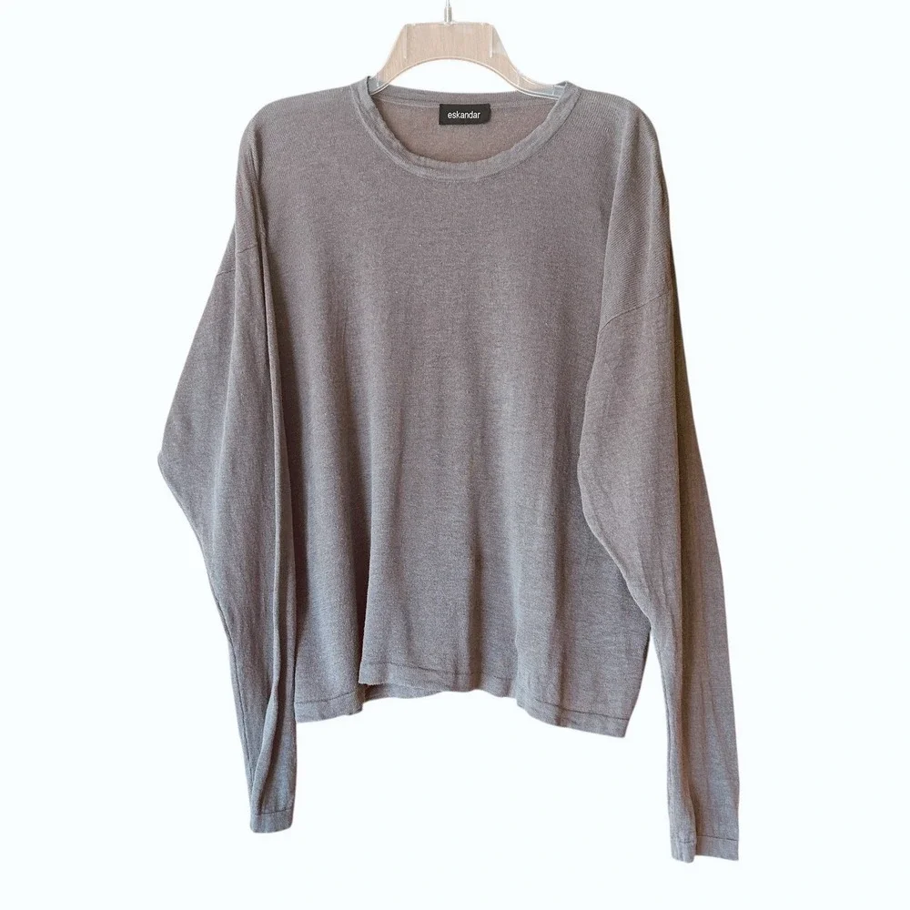 Eskandar Beige Linen Sweater Womens OS Lightweight Boxy Oversized Minimalist